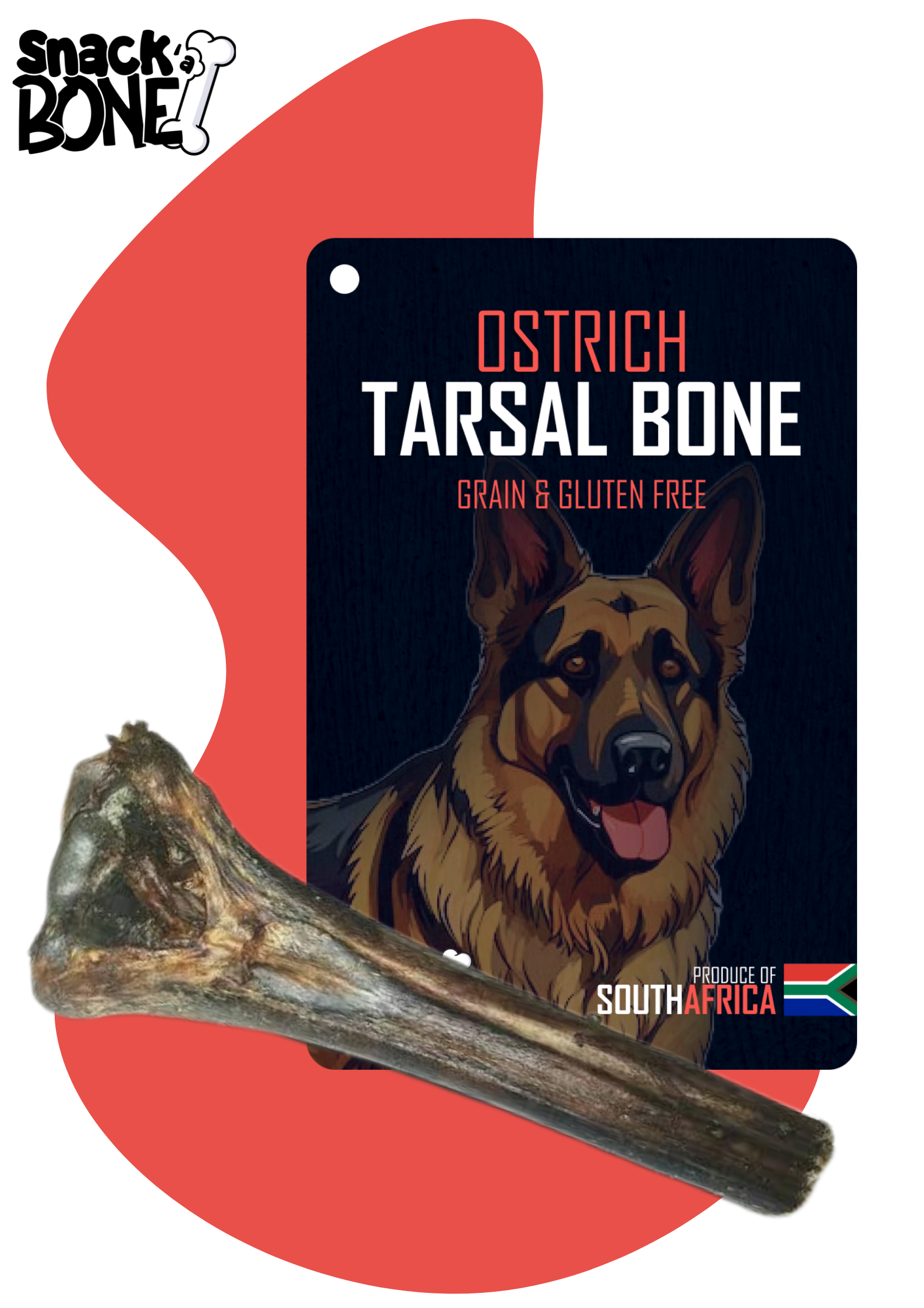 Snackabone Ostrich Tarsal Bone, a nutritious and natural chew treat from the best raw dog food selection in the UK